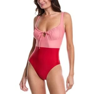 Summersalt The Gulf Gathered One Piece Swimsuit Pink Red Colorblock Womens 6